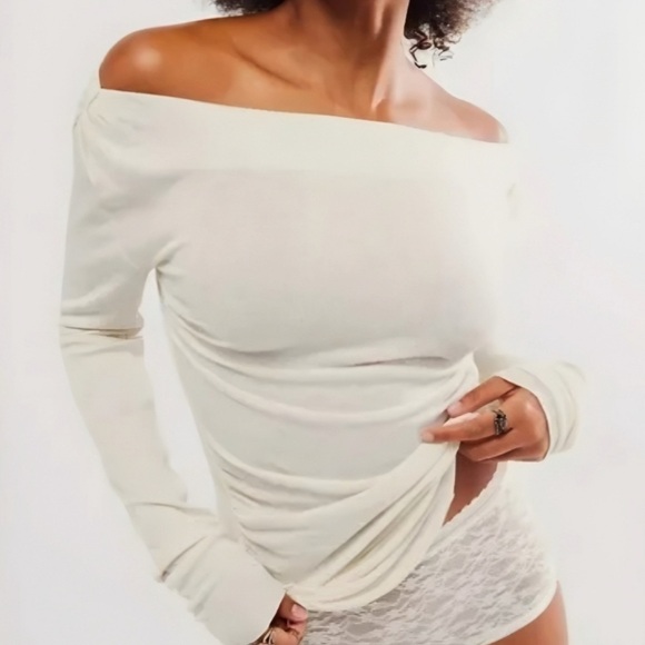 Free People Tops - Free People - NWT Sea Salt Ribbed Ivory Slouchy Long Sleeve Top Size Small
